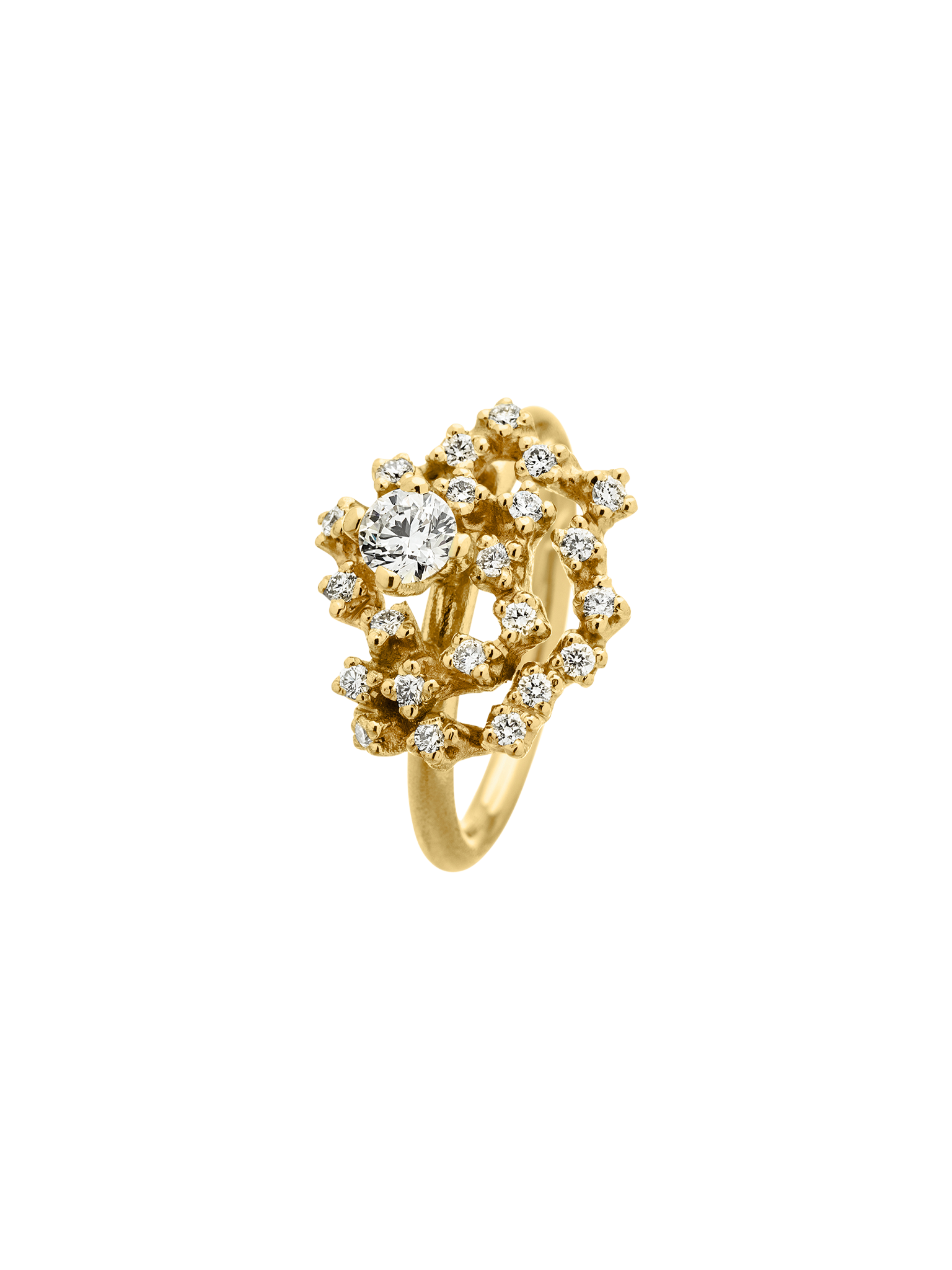 Frosty virvel halo ring ring in 18k yellow gold with 0,63ct diamond